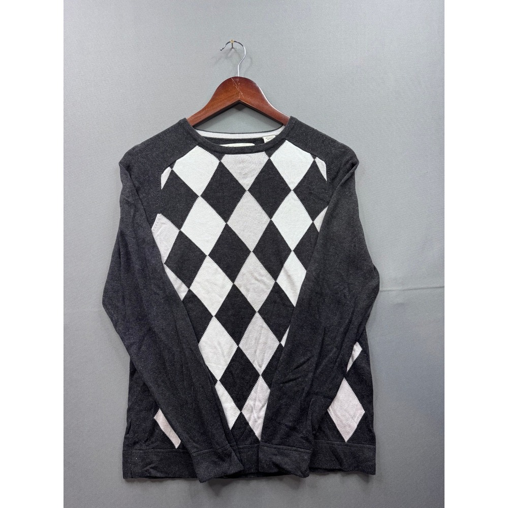 Perry Ellis Men's Sweater‎ Charcoal Gray White Long Sleeve Crew Neck Size S
